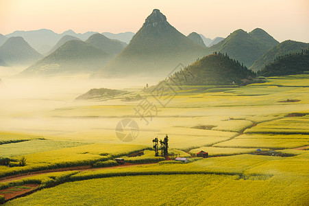 山热气球云南曲靖罗平风光背景