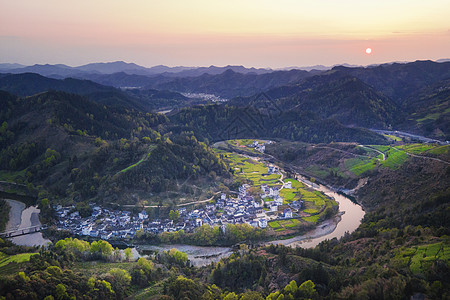 皖南山区歙县石潭村日落背景