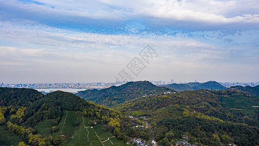 航拍杭州西湖龙井村茶园背景