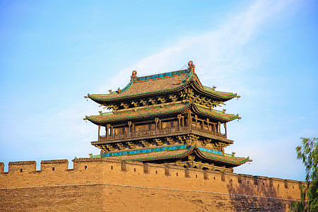 山西古建筑山西平遥古城城楼背景