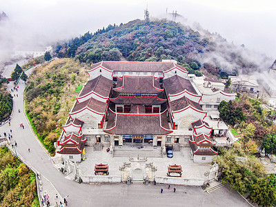 山上寺庙航拍南岳衡山上封寺背景