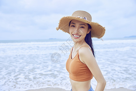 海边写真夏日海边清新美女背景