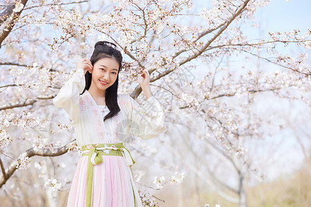 古风美女写真古风汉服樱花美女赏花背景