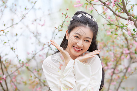 古风写真素材古风汉服樱花美女赏花背景