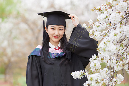 年轻女孩毕业季樱花清纯可爱少女背景