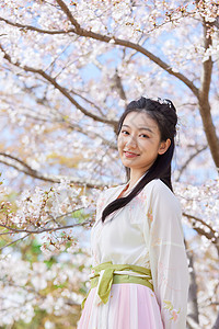 古风美女写真古风汉服樱花美女背景