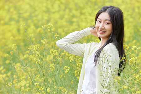 油菜花背景春季油菜花田可爱少女背景