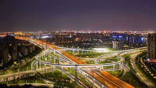 宁波北环西路立交桥夜景航拍图片