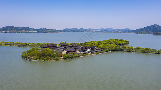 宁波东钱湖湖心岛航拍背景