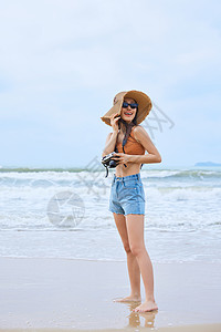 唯美海滩夏日文艺美女海边旅行拍照背景