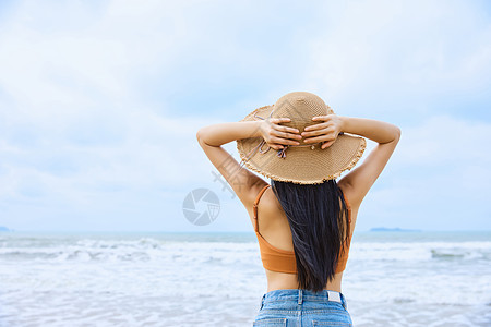 比基尼写真夏日海边美女背影背景