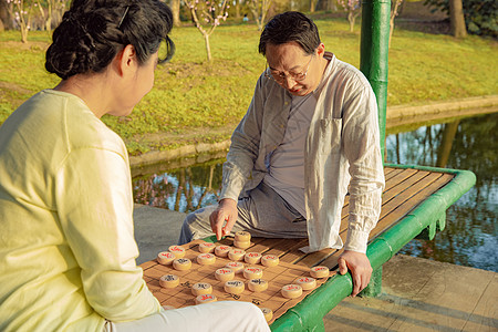 老年夫妇公园下象棋图片