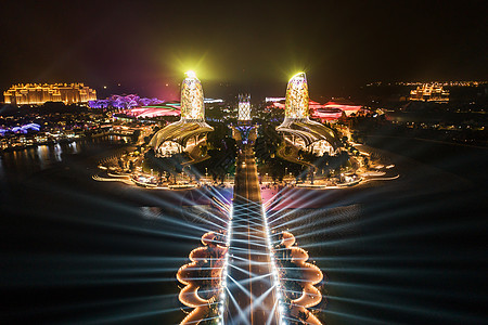 迪拜夜景海南海花岛双子塔酒店夜景灯光秀背景