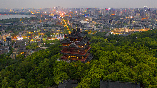 航拍山浙江杭州吴山城隍阁夜景背景