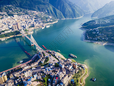 长江三峡重镇巴东长江大桥三峡巫峡航拍图片