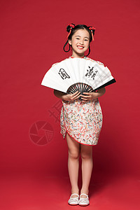 红色背景中国风旗袍儿童图片