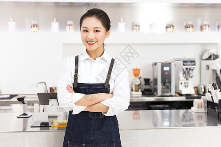 咖啡厅外景饮品店前台女性服务员背景