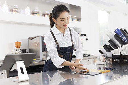 饮品店女性服务员职业形象图片