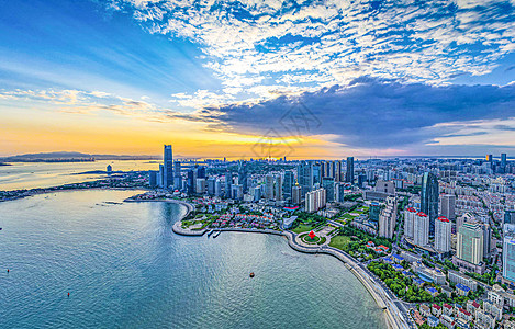 潜浮青岛东部城区浮山湾航拍全景背景