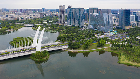 航拍校园郑州城市风光龙子湖商务区背景