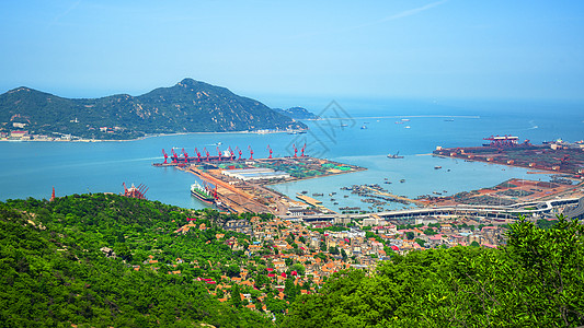 大海落日连云港海港码头运输物流背景