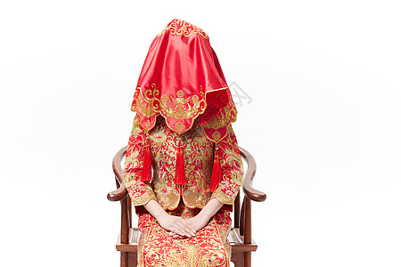 古典美女穿秀禾的新娘头顶盖头背景