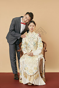 古装美女年轻情侣中式结婚照背景