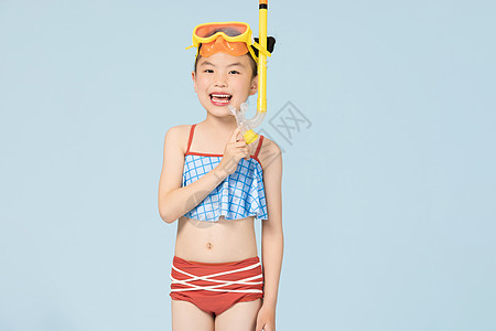 手绘游泳潜水镜夏日泳装可爱小女孩戴潜水镜背景