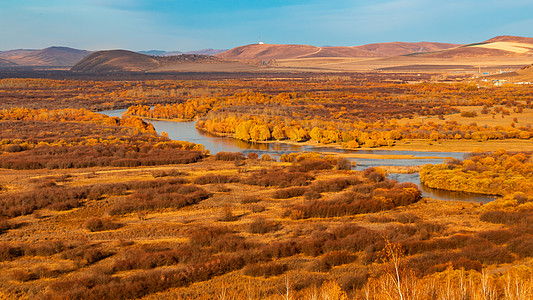 呼伦贝尔蒙古包内蒙古呼伦贝尔草原额尔古纳河背景