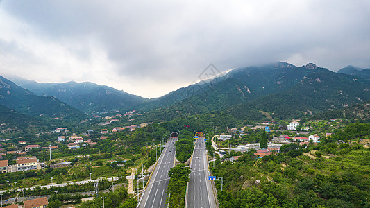 航拍青岛滨海大道仰口隧道背景