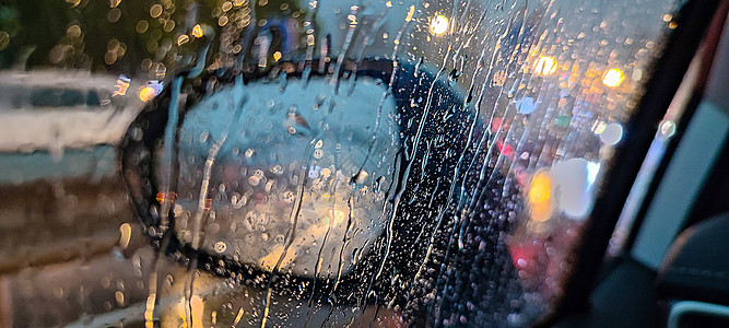 雨滴玻璃下雨天后视镜背景