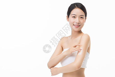 欧美接头夏日美女涂身体乳防晒霜背景