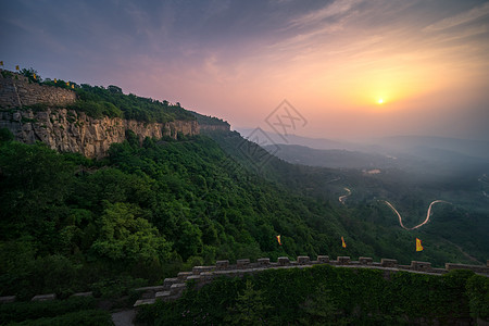 山东古典建筑沂蒙山日出风光背景