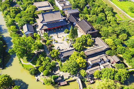 嘉兴4A风景区梅花州古石佛寺航拍图片