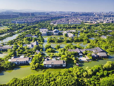 杭州5A风景区西溪湿地西区洪园航拍图片