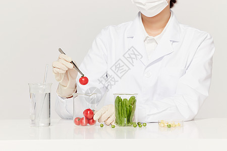 实验检测女营养师对西红柿进行质检背景
