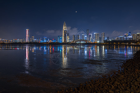 晚霞深圳湾华润大厦海边高清图片素材