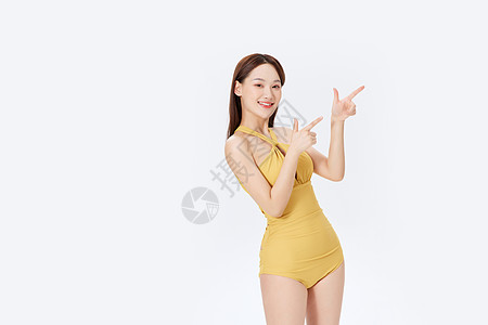 比基尼美女夏日泳装美女指引方向背景