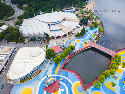 老虎滩极地馆景色大连5A风景区老虎滩海洋公园航拍极地馆背景