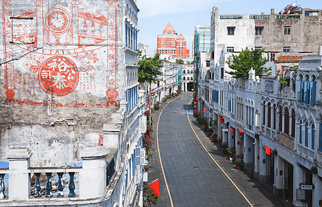 哈瓦那老城海口地标建筑骑楼老街背景