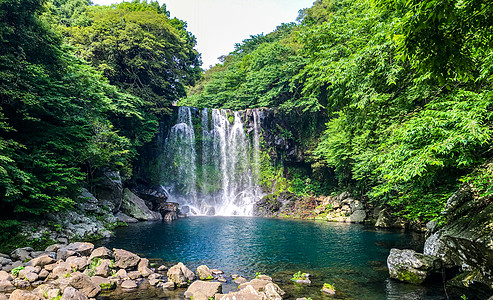 韩国济州岛风光韩国天帝渊瀑布背景