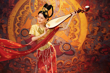 中国风古典敦煌美女乐姬背景