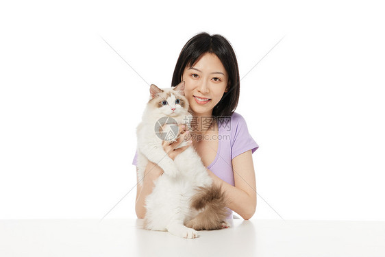 美女主人与宠物猫咪图片