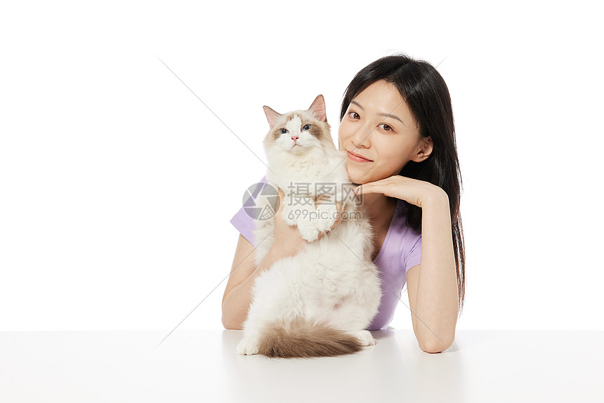 美女主人与宠物猫咪图片