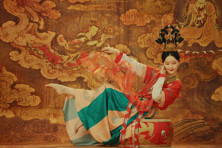亚洲人壁纸西域敦煌飞天美女跳舞背景