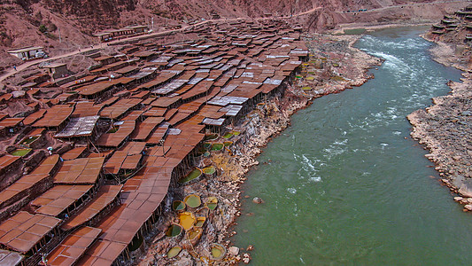 西藏盐井千年古盐田景区自然风光航拍图片
