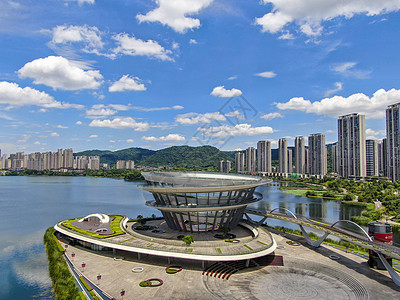 阳台俯瞰航拍湖南城市城市阳台地标建筑背景