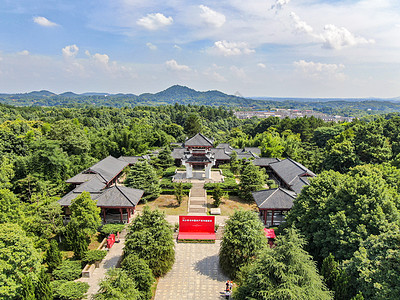 航拍湖南刘少奇故居5A旅游景点修养亭背景