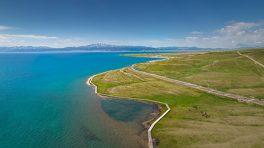 航拍校园5A景区航拍新疆赛里木湖景区清水滩景观区背景