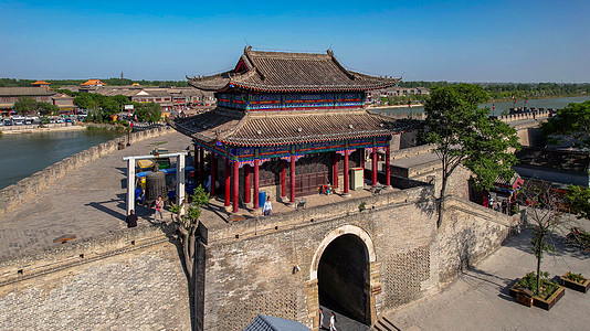 古建筑门航拍5A景区邯郸广府古城北城门背景